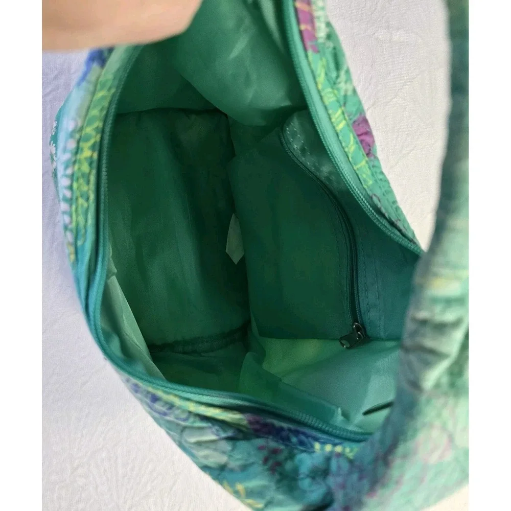 Tupperware Lunch‎ Bag Zipper Hobo Style Green Floral Vintage Quilted